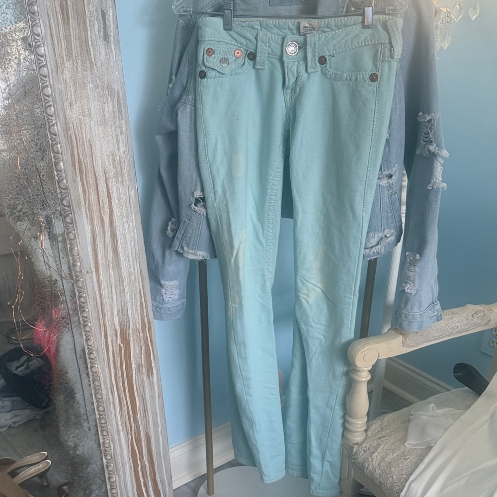 True Religion Aqua Straight Leg Jeans